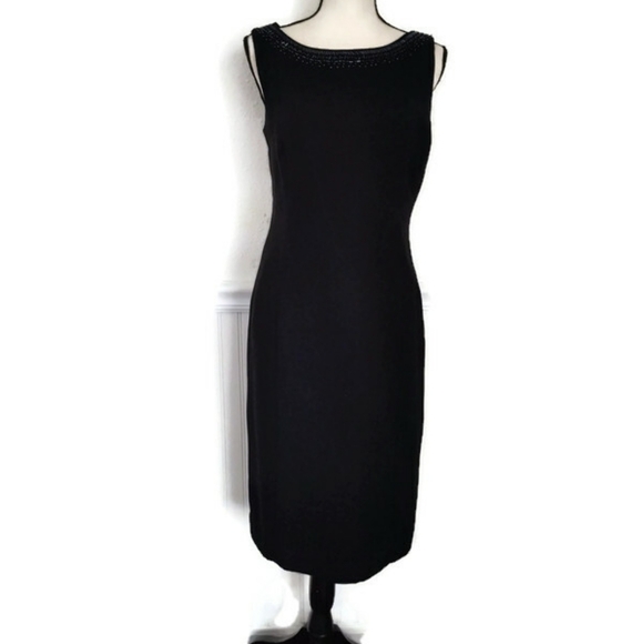 Little Black Dress Quiet Luxury Sleeveless Lined Cocktail Evening Beaded Necklin - Picture 1 of 5